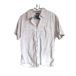 Lee White on Gray Button Down Pin Stripe Shirt